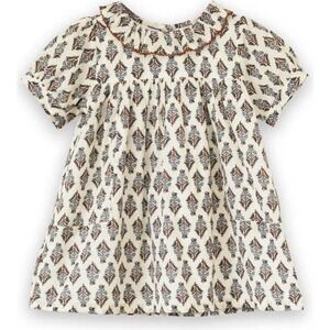 Beet World Toddler Emily Dress Teal & Brown Jewel Handblock 2-3Y NWT‎